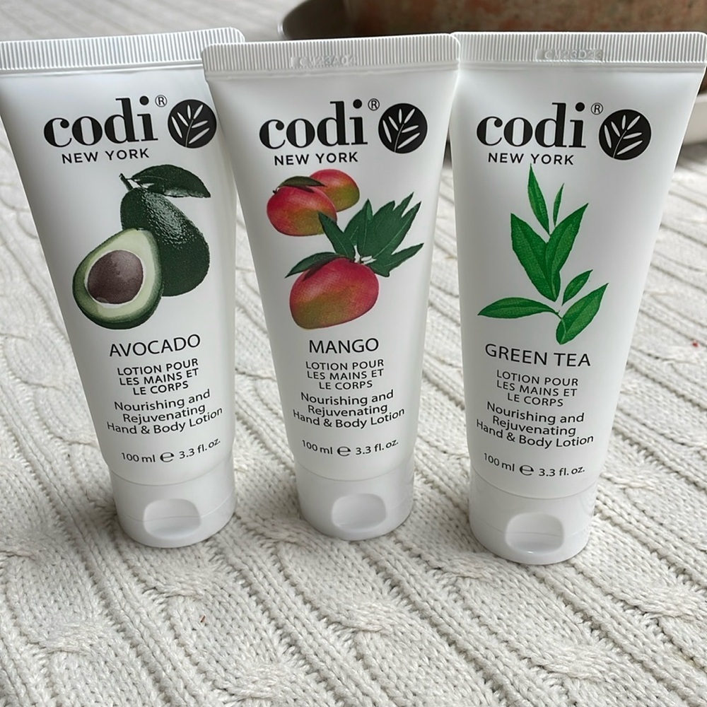 NWOT Codi NY Hand & Body Lotion- set of 3. Avocado/Mango/Green Tea 3.3 oz each.